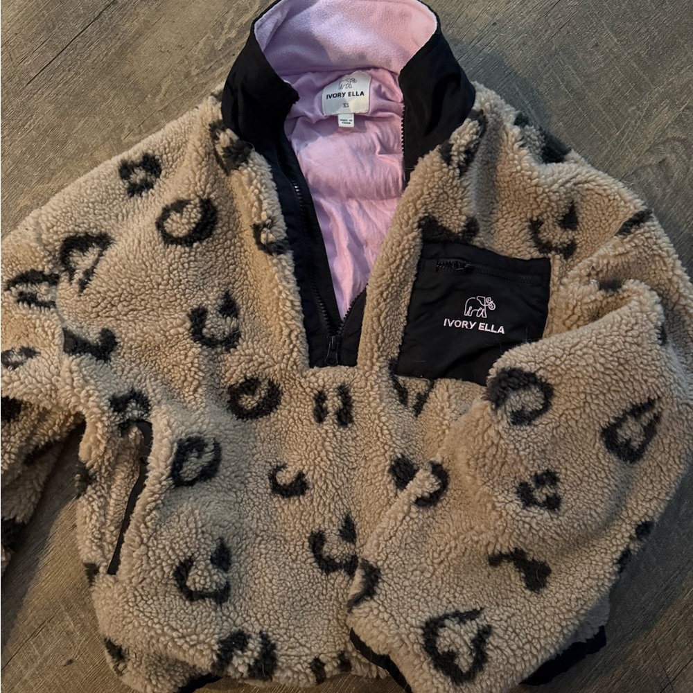 Ivory Ella Leopard Print Patterned Fleece Jacket